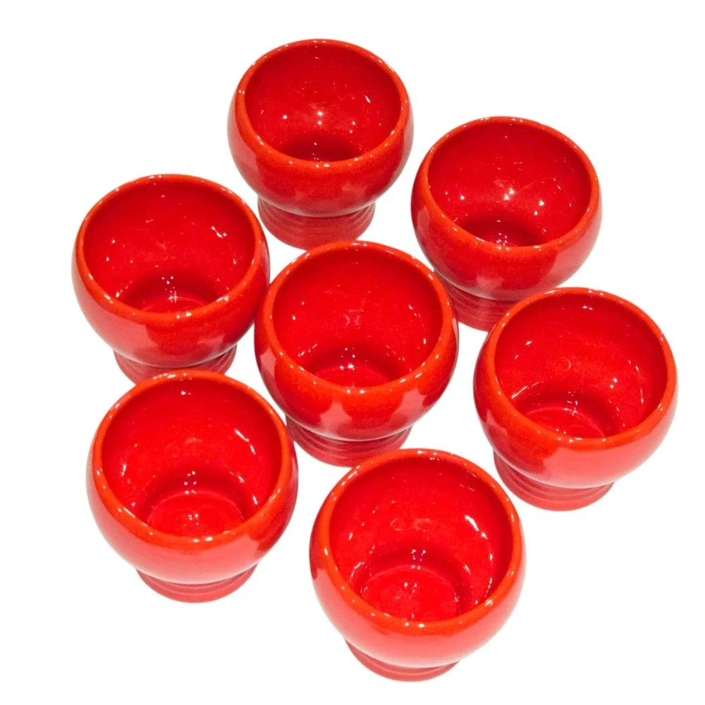 Waechtersbach West Germany Vintage Red Ceramic Goblet Set of 7‎ MCM Cups Chalice